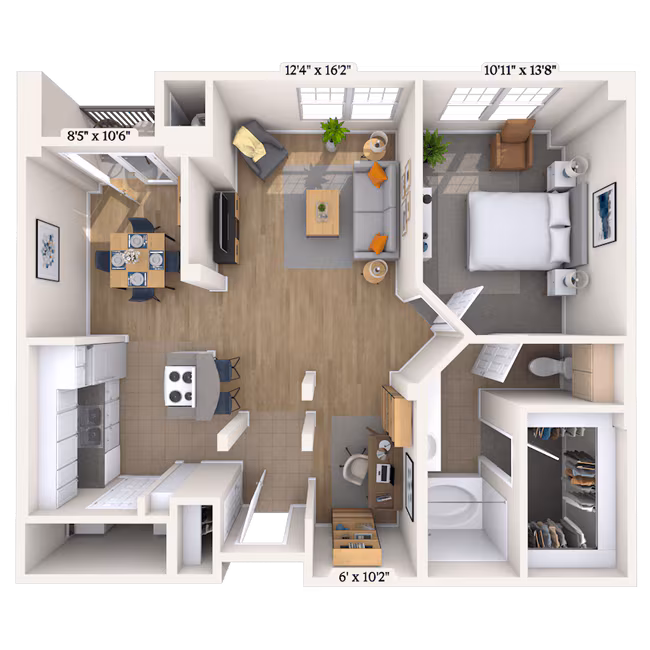 Traditional 1x1 850 SF 241 floor plan